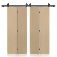 Load image into Gallery viewer, Hollow Core Oak Composite Textured Double Bi-fold Door with Sliding Barn Door Hardware Kit
