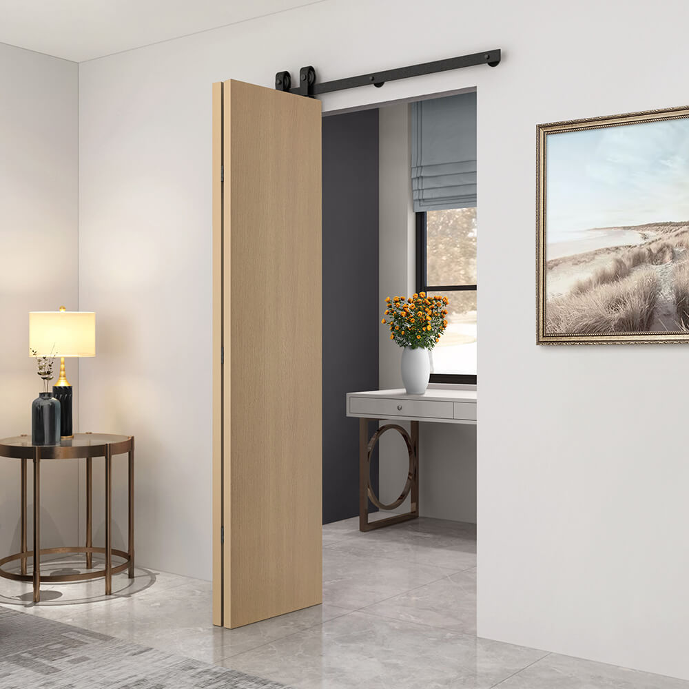 Hollow Core Oak Composite Textured Bi-fold Door with Sliding Barn Door Hardware Kit