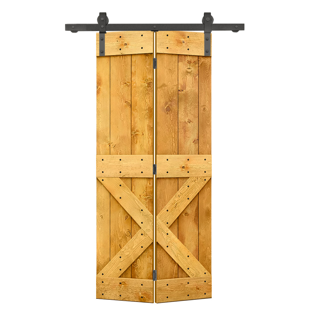 Mini X Series Solid Core DIY Wood Bi-Fold Barn Door with Sliding Hardware Kit