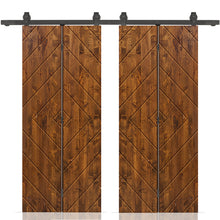 Load image into Gallery viewer, Stained Pine Wood Double Bi-Fold Barn Door with Sliding Hardware Kit

