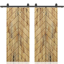 Load image into Gallery viewer, Stained Pine Wood Double Bi-Fold Barn Door with Sliding Hardware Kit

