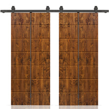 Load image into Gallery viewer, Stained Pine Wood Double Bi-Fold Barn Door with Sliding Hardware Kit
