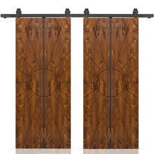 Load image into Gallery viewer, Stained Pine Wood Double Bi-Fold Barn Door with Sliding Hardware Kit
