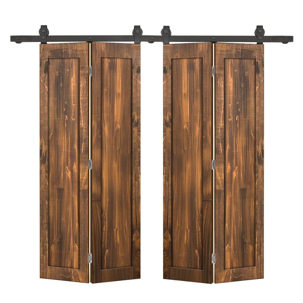 1 Panel Shaker Hollow Core Pine Wood Double Bi-Fold Door with Barn Door Hardware Kit