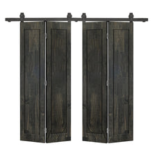 Load image into Gallery viewer, 1 Panel Shaker Hollow Core Pine Wood Double Bi-Fold Door with Barn Door Hardware Kit
