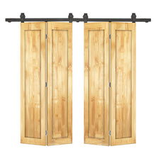 Load image into Gallery viewer, 1 Panel Shaker Hollow Core Pine Wood Double Bi-Fold Door with Barn Door Hardware Kit
