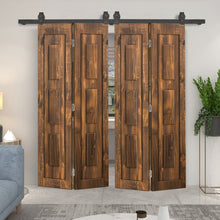 Load image into Gallery viewer, 3 Panel Shaker Hollow Core Pine Wood Double Bi-Fold Door with Barn Door Hardware Kit
