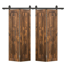 Load image into Gallery viewer, 3 Panel Shaker Hollow Core Pine Wood Double Bi-Fold Door with Barn Door Hardware Kit
