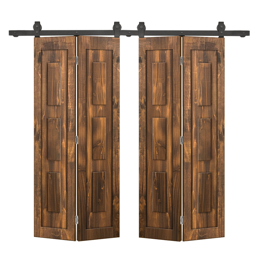 3 Panel Shaker Hollow Core Pine Wood Double Bi-Fold Door with Barn Door Hardware Kit