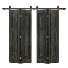 Load image into Gallery viewer, 3 Panel Shaker Hollow Core Pine Wood Double Bi-Fold Door with Barn Door Hardware Kit

