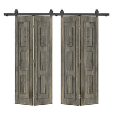 Load image into Gallery viewer, 3 Panel Shaker Hollow Core Pine Wood Double Bi-Fold Door with Barn Door Hardware Kit
