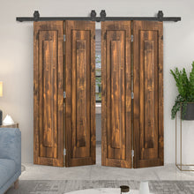 Load image into Gallery viewer, 1 Panel Shaker Hollow Core Pine Wood Double Bi-Fold Door with Barn Door Hardware Kit
