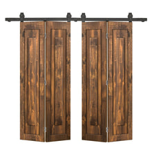 Load image into Gallery viewer, 1 Panel Shaker Hollow Core Pine Wood Double Bi-Fold Door with Barn Door Hardware Kit
