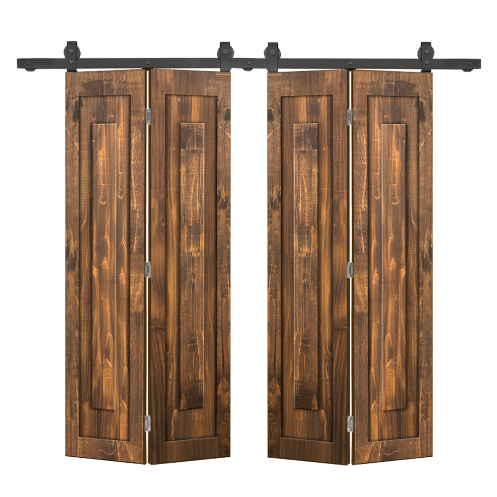 1 Panel Shaker Hollow Core Pine Wood Double Bi-Fold Door with Barn Door Hardware Kit