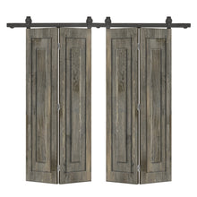 Load image into Gallery viewer, 1 Panel Shaker Hollow Core Pine Wood Double Bi-Fold Door with Barn Door Hardware Kit
