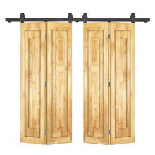 Load image into Gallery viewer, 1 Panel Shaker Hollow Core Pine Wood Double Bi-Fold Door with Barn Door Hardware Kit
