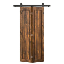 Load image into Gallery viewer, 1 Panel Shaker Hollow Core Pine Wood Bi-Fold Door with Sliding Barn Door Hardware Kit
