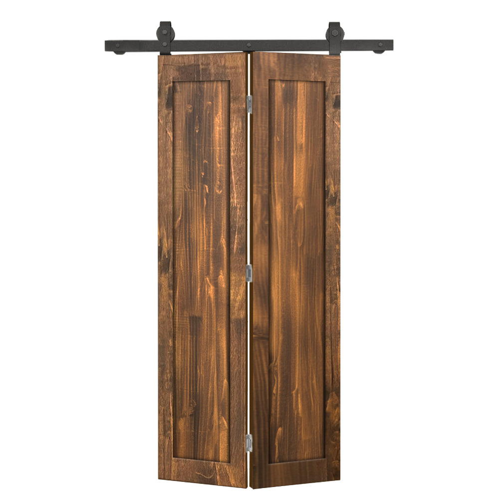 1 Panel Shaker Hollow Core Pine Wood Bi-Fold Door with Sliding Barn Door Hardware Kit