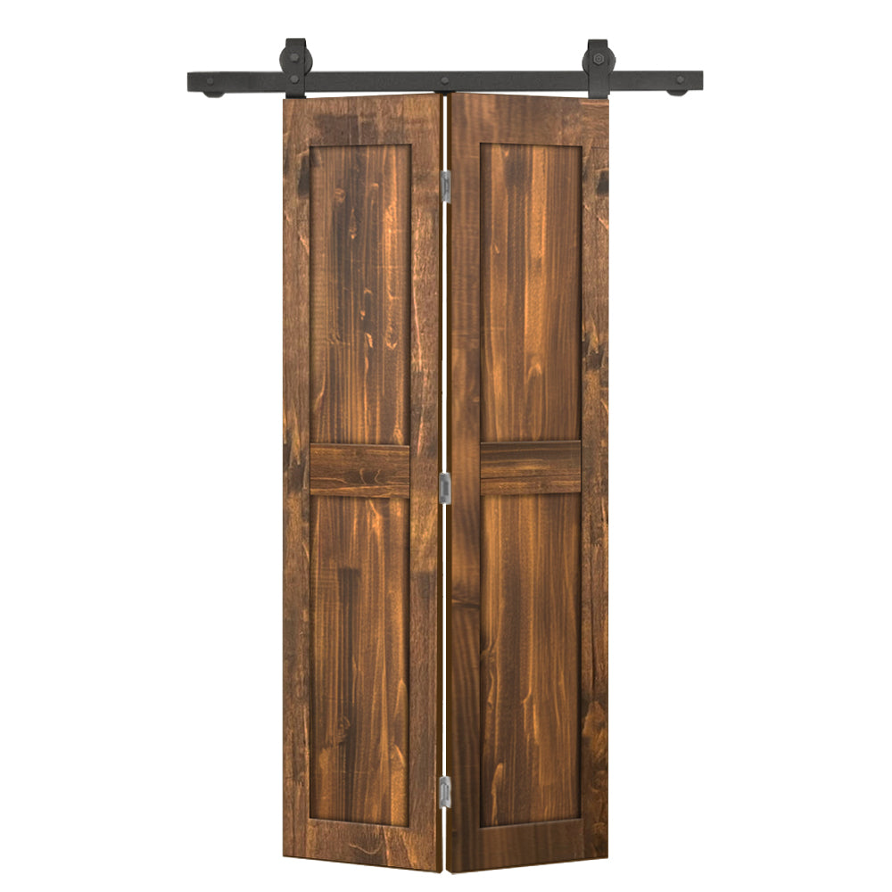 2 Panel Shaker Hollow Core Pine Wood Bi-Fold Door with Sliding Barn Door Hardware Kit