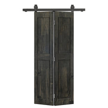 Load image into Gallery viewer, 2 Panel Shaker Hollow Core Pine Wood Bi-Fold Door with Sliding Barn Door Hardware Kit
