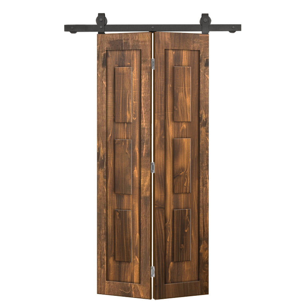 3 Panel Shaker Hollow Core Pine Wood Bi-Fold Door with Sliding Barn Door Hardware Kit