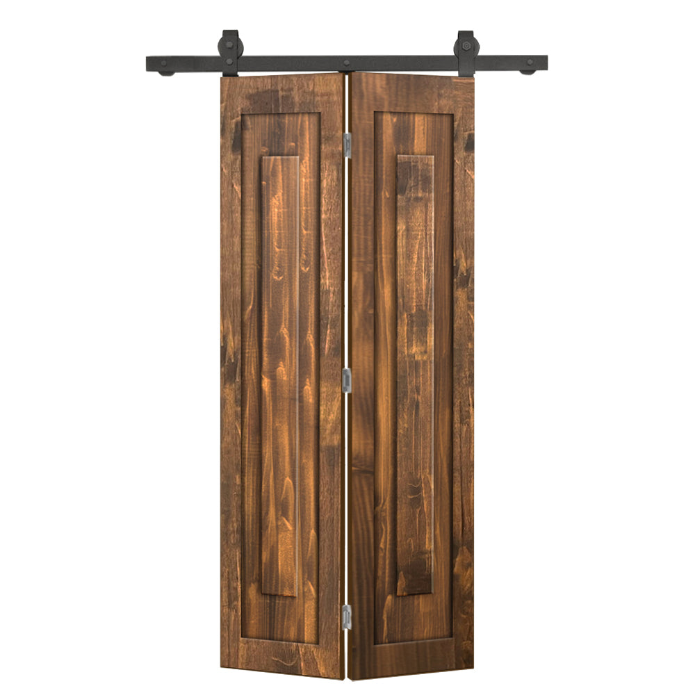 1 Panel Shaker Hollow Core Pine Wood Bi-Fold Door with Sliding Barn Door Hardware Kit