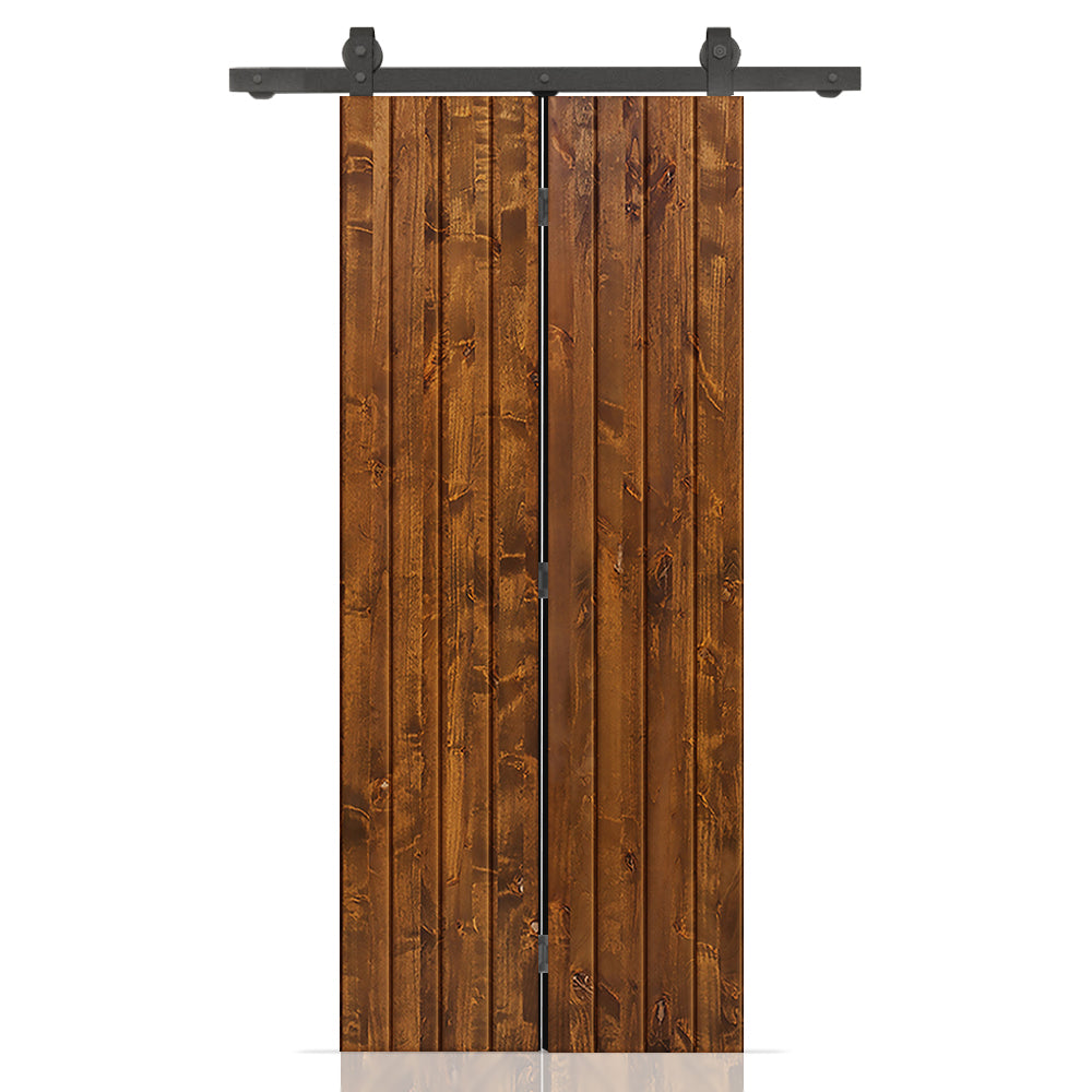 Hollow Core Pine Wood Modern Bi-Fold Barn Door with Sliding Hardware Kit