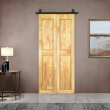 Load image into Gallery viewer, 2 Panel Shaker Hollow Core Pine Wood Bi-Fold Door with Sliding Barn Door Hardware Kit
