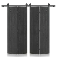 Load image into Gallery viewer, Hollow Core Black Composite Textured Double Bi-fold Door with Sliding Barn Door Hardware Kit
