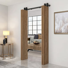 Load image into Gallery viewer, Hollow Core Walnut Composite Textured Double Bi-fold Door with Sliding Barn Door Hardware Kit
