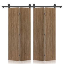 Load image into Gallery viewer, Hollow Core Walnut Composite Textured Double Bi-fold Door with Sliding Barn Door Hardware Kit
