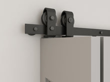 Load image into Gallery viewer, Hollow Core Black Composite Textured Double Bi-fold Door with Sliding Barn Door Hardware Kit
