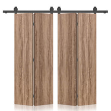 Load image into Gallery viewer, Hollow Core Walnut Composite Textured Double Bi-fold Door with Sliding Barn Door Hardware Kit
