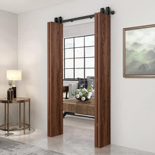 Load image into Gallery viewer, Hollow Core Walnut Composite Textured Double Bi-fold Door with Sliding Barn Door Hardware Kit
