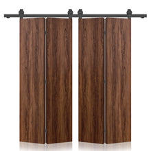 Load image into Gallery viewer, Hollow Core Walnut Composite Textured Double Bi-fold Door with Sliding Barn Door Hardware Kit
