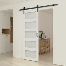 Load image into Gallery viewer, 5 Lite Tempered Frosted Glass White Finished Composite Interior Sliding Barn Door with Hardware Kit
