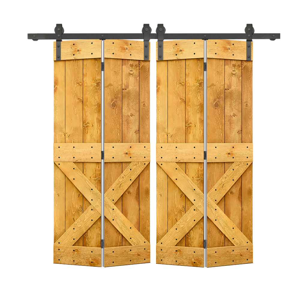 Mini X Series Solid Core DIY Wood Double Bi-Fold Barn Door with Sliding Hardware Kit