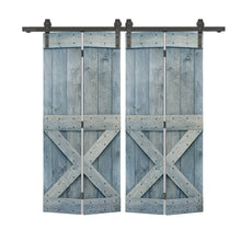 Load image into Gallery viewer, Mini X Series Solid Core DIY Wood Double Bi-Fold Barn Door with Sliding Hardware Kit
