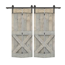 Load image into Gallery viewer, Mini X Series Solid Core DIY Wood Double Bi-Fold Barn Door with Sliding Hardware Kit
