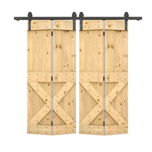 Load image into Gallery viewer, Mini X Series Solid Core DIY Wood Double Bi-Fold Barn Door with Sliding Hardware Kit
