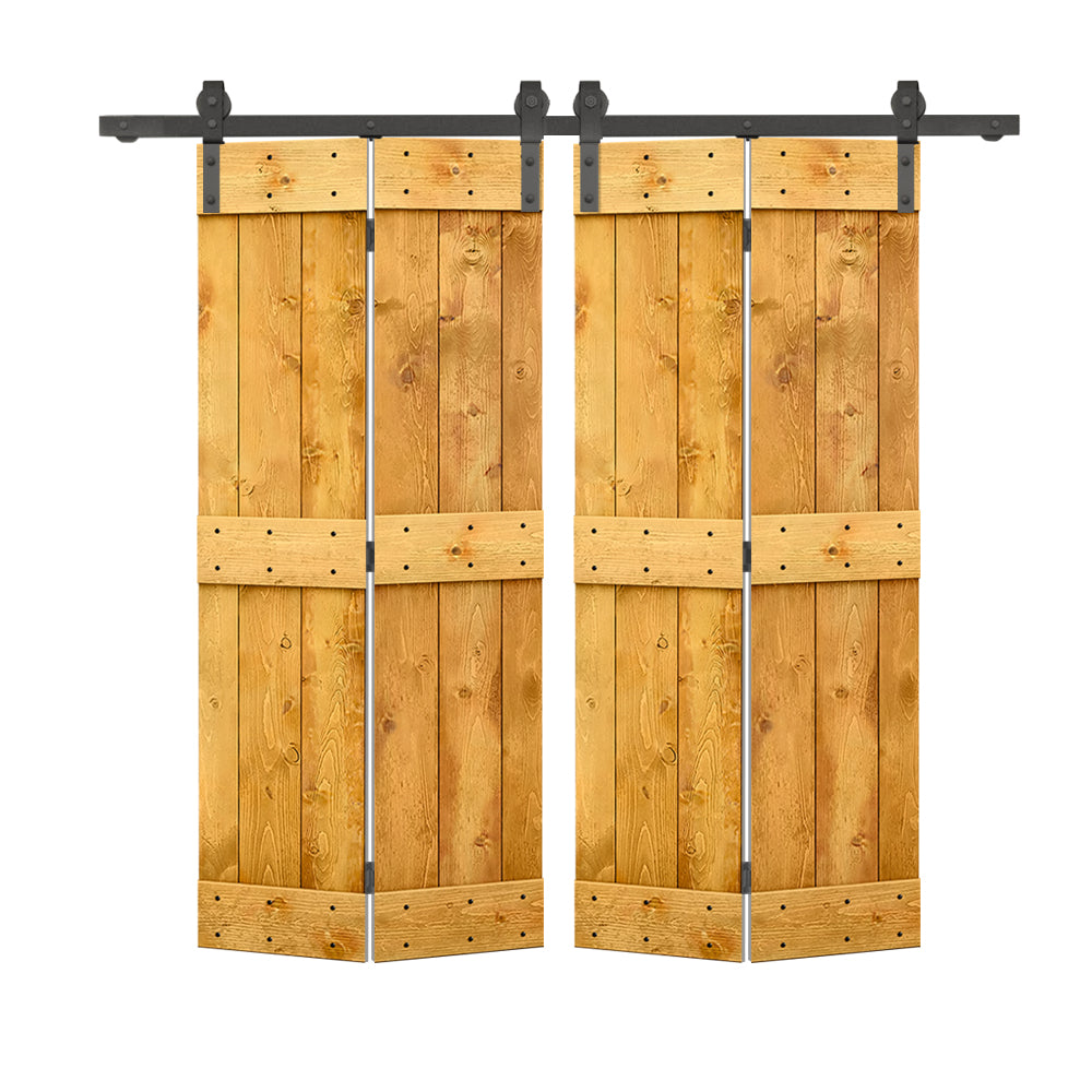 Mid-Bar Series Solid Core DIY Wood Double Bi-Fold Barn Door with Sliding Hardware Kit