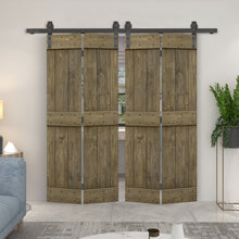 Load image into Gallery viewer, Mid-Bar Series Solid Core DIY Wood Double Bi-Fold Barn Door with Sliding Hardware Kit
