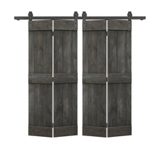 Load image into Gallery viewer, Mid-Bar Series Solid Core DIY Wood Double Bi-Fold Barn Door with Sliding Hardware Kit

