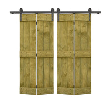 Load image into Gallery viewer, Mid-Bar Series Solid Core DIY Wood Double Bi-Fold Barn Door with Sliding Hardware Kit
