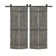 Load image into Gallery viewer, Mid-Bar Series Solid Core DIY Wood Double Bi-Fold Barn Door with Sliding Hardware Kit
