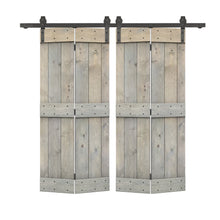 Load image into Gallery viewer, Mid-Bar Series Solid Core DIY Wood Double Bi-Fold Barn Door with Sliding Hardware Kit
