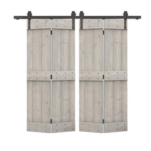 Load image into Gallery viewer, Mid-Bar Series Solid Core DIY Wood Double Bi-Fold Barn Door with Sliding Hardware Kit
