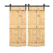 Load image into Gallery viewer, Mid-Bar Series Solid Core DIY Wood Double Bi-Fold Barn Door with Sliding Hardware Kit
