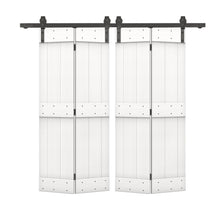 Load image into Gallery viewer, Mid-Bar Series Solid Core DIY Wood Double Bi-Fold Barn Door with Sliding Hardware Kit
