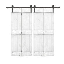 Load image into Gallery viewer, Mid-Bar Series Solid Core DIY Wood Double Bi-Fold Barn Door with Sliding Hardware Kit
